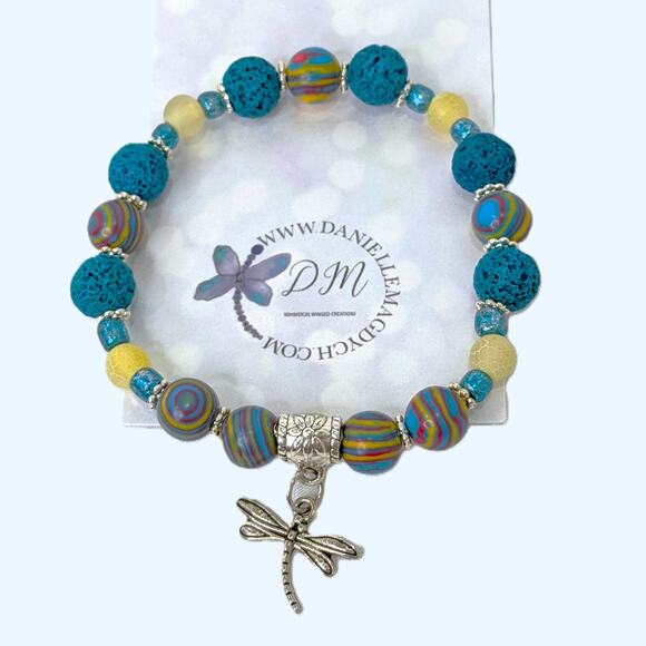 Dragonfly Bracelet Artisan Picasso Jasper Gemstones Diffuser Lava Rock Beads NEW - Picture 7 of 12